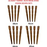 Hamadex 38–41–44–47 cm Açık Meşe Torna Ayak Ahşap Mobilya Zigon Sehpa Ayağı 4’lü Set | 16 Adet Ayak + 16 Bağlantı Aparatı