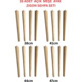 Hamadex 38–41–44–47 cm Ham Ahşap Mobilya Zigon Sehpa Ayağı 4’lü Set | 16 Adet Ayak + 16 Bağlantı Aparatı