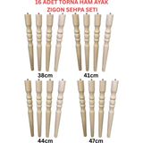 Hamadex 38–41–44–47 cm Ham Torna Ahşap Ayak Mobilya Zigon Sehpa Ayağı 4’lü Set | 16 Adet Ayak + 16 Bağlantı Aparatı