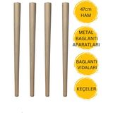 Hamadex 47 cm Ham Ahşap Sehpa Ayağı 4 Adet Ayak | Mobilya Ayağı + Metal Bağlantı Aparatları