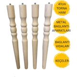 Hamadex 47 cm Ham Torna Ahşap Sehpa Ayağı 4’lü Set | Mobilya Ayağı + Metal Bağlantı Aparatları