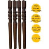 Hamadex 47 cm Koyu Meşe Torna Ahşap Sehpa Ayağı 4’lü Set | Mobilya Ayağı + Plastik Bağlantı Aparatları