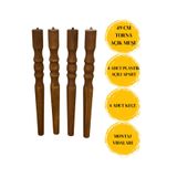 HAMADEX 49 Cm Açık Meşe Torna Ahşap Mobilya Sehpa Ayağı, Puf, Sandalye Ayağı - 4'lü Komple Set