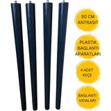 Hamadex 50CM Ahşap Konik Ayak Antrasit Renk 4 Adet Sehpa Sandalye Mobilya Ayağı + Plastik Aparat