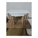HAMADEX NOVUS Serisi – 3’lü MDF Zigon Sehpa Seti | Masif Kayın Ayak + 18 mm MDF Tabla Beyaz