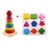 Hamaha Oyuncak Ahşap Eğitici Zeka Blok Geometri Şekil Bul Tak+Kule 2'Li Set