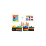 Hamaha Wooden Ahşap Zeka Eğitici Oyuncak Geometrik Şekiller + Tahta Geçmeli Bultak + Ahşap Tangram
