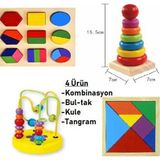 Hamaha Wooden Toys Ahşap Eğitici Geliştirici Zeka Okul Öncesi Eğitim Puzzle Bultak 4'lü Set - Renkli