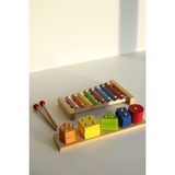 Hamaha Wooden Toys Ahşap Ksilofon Eğitici Oyuncak + Geometrik Şekilli 5'li Geçmeli Oyuncak Puzzle - Renkli