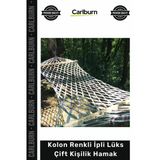 #Hamak Dayanıklı 250Kg Kapasite Geniş Ahşap Çıtalı Kolon Renkli İpli Lüks Çift Kişilik Hamak