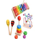Hambag Ahşap 8 Nota Selefon Ksilofon+ Mini Helezon+ Marakas+ Kule Eğitici Oyuncak Set - Renkli