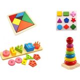 Hambag Ahşap Eğitici Oyuncak Bultak+Geometrik Set +Tangram+Kule 4lü Set - Renkli