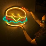 Hamburger Neon Duvar Sanatı, Hamburger Neon Tabelası, Gıda Neon Tabelası, Fast Food Neon Dekoru, Restoran neon tabela, Burger Restaurant Led Neon Tabela, Çizburger Led Neon Tabela (Uzaktan Kumanda