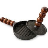 Hamburger Press & Köfte Kalıbı & Et Mühürleme Komple Döküm Alt Üst Dengeli Pişirme Yanmaz Yapışmaz - Siyah