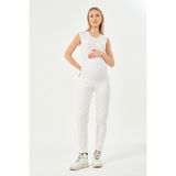 Hamile Esnek Karın Bantlı Beli Ayarlanabilir Mom Fit Kot Pantolon Beyaz - 42