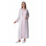 Hamile Gecelik ve Sabahlık Takımı/Bisiklet Yaka/Nefes Alan Pamuk Viskoz Kumaş/Şık Çizgili Model-2’li Set-(2319) (Pembe, M)