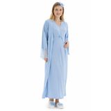 Hamile Gecelik ve Sabahlık Takımı/Bisiklet Yaka/Nefes Alan Pamuk Viskoz Kumaş/Şık DantelDetaylı -2’li Set-Pregnant Clothing(2269) (Mavi, XL)