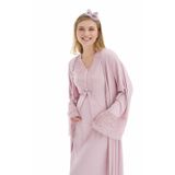 Hamile Gecelik ve Sabahlık Takımı/Bisiklet Yaka/Nefes Alan Pamuk Viskoz Kumaş/Şık DantelDetaylı -2’li Set-Pregnant Clothing(2269) (Pudra, 2XL)