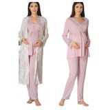 Hamile Kadın Lohusa Sabahlıklı Pembe Renk Alt Üst Pijama Takımı 8094, S, Effortt 8094-869DS00018310070