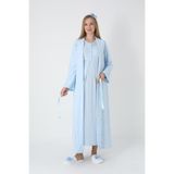 Hamile &Lohusalar için Viskoz Gecelik ve Jakarlı Havlu Sabahlık Seti–Kışlık-Desenli-Kuşaklı-2’li Set Mavi L Beden