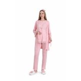 Hamile Pijama Takımı, Düğmeli Dantel Detaylı, Pamuklu, Emzirmeye Uygun, 3'lü Paket-(3430) (Somon, 2XL)