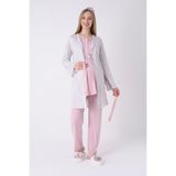 Hamile Pijama ve Sabahlık Takımı 3’lü – Lohusa Pijama Bisiklet Yaka Çizgili Desenli Pamuk Viskoz Pudra XL Beden, Ürün Kodu: ElysiaNew-3460-11