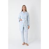 Hamile ve Lohusa Dönemine Özel Uzun Kol Pijama + Sabahlık 3’lü Set (Emzirme Özellikli) Mavi XL Beden