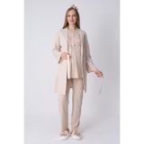 Hamile/Lohusa Pijama-Sabahlık Takımı/NefesAlan Pamuk Viskoz Kumaş/Şık Çizgili Model-3’lü Set-New3466 Pudra 2XL Beden