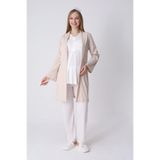 Hamile/Lohusa Pijama-Sabahlık Takımı/NefesAlan Pamuk Viskoz Kumaş/Şık Çizgili Model-3’lü Set-New3466 Pudra-Ekru M Beden