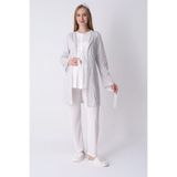 Hamile/Lohusa Pijama ve Sabahlık Takımı/Nefes Alan Pamuk Viskoz Kumaş/Şık Çizgili Model-3’lü Set Ekru M Beden