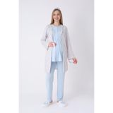 Hamile/Lohusa Pijama ve Sabahlık Takımı/Nefes Alan Pamuk Viskoz Kumaş/Şık Çizgili Model-3’lü Set Mavi XL Beden