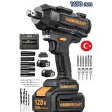HAMMERKRAFT BLACK SERİ PROFOSYONEL 1650NM DARBELİ YÜKSEK TORKLU 15 PİLLİ 2x AKÜLÜ LASTİK SOMUN BİJON SÖKME SIKMA