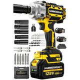 HAMMERKRAFT Kömürsüz Motor Çelik Gövde 15Pilli Çift Akülü Darbeli 1600Nm Torklu Lastik Somun Sökme Takma Matkap