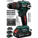 HAMMERKRAFT ÜST TEKNOLOJİ GELİŞTİRLMİŞ ÇİFT VİTES KÖMÜRSÜZ MOTOR DARBELİ 84PARÇA UÇ SETLİ ŞARJLI DUVAR METAL AHŞAP DELME ŞARJLI MATKAP