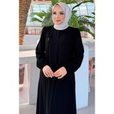 Hamra butik Rabia Göğüs Çiçek Broşlu Nervürlü Ferace 736 -Siyah