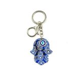 Hamsa El Anahtarlık, Mavi Evil Eye Nazar Boncuklu, Gümüş Toka | Koruyucu Tılsım, Metal Halka ve Kilit, Mavi-Beyaz Desen, Dekoratif Aksesuar, Hamsalı Tasarım