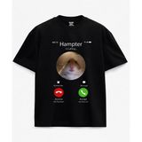Hamster Hampter Is Calling Baskılı Siyah Unisex Tişört