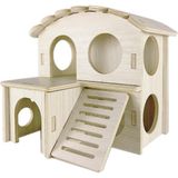 Hamster Hideout Kafesi Aksesuarları - Hamster Evi ve Habitat Ahşap Hide Kulübe Tırmanma Merdiveni ve Platformlu Cüce Gerbiller ve Fare Fareleri Sıçan