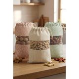 HAMUR 3 Adet Bakliyat Kesesi Büyük Boy 24x34 cm Erzak Kuru Gıda Saklama Kabı Torbası Fileli Bez Soft-Set