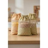 Hamur 3 Adet Bakliyat Kesesi Orta Boy 20x28 cm Erzak Kuru Gıda Saklama Kabı Torbası Fileli Bez Bohem-Set - Bohem Medium