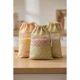 HAMUR 3 Adet Bakliyat Kesesi Orta Boy 20x28 cm Erzak Kuru Gıda Saklama Kabı Torbası Fileli Bez Bohem-Set