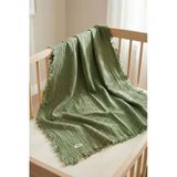 HAMUR 4 Katlı Müslin Bebek Pikesi%100 Pamuk 85x100 cm Yenidoğan Bebek Arabası Puset Örtüsü Battaniye Yeşil
