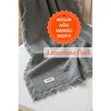 HAMUR Bebek 4 Katlı Müslin Pike Örtü %100 Pamuk 2'li Ağız Bezi Hediyeli Yenidoğan 85x100 Battaniye Gri