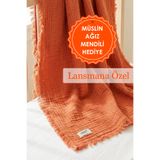 HAMUR Bebek 4 Katlı Müslin Pike Örtü %100 Pamuk 2'li Ağız Bezi Hediyeli Yenidoğan 85x100 Battaniye Kiremit