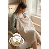 Hamur Çift Katlı Müslin Anne Bebek Emzirme Önlüğü %100 Pamuk Çok Amaçlı Bebek Arabası Puset Örtüsü Bej - 70 x 90 cm