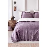 Hamur Crush Hare Efektli Çift Kişilik Yatak Örtüsü Seti 2 Yastık Kılıfı Fırfırlı Saten Parlaklığı Mürdüm - 230 x 250 cm