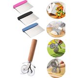 Hamur Kesme Aparatı Spatula + Ahşap Saplı Hamur Ve Pizza Kesme Ruleti