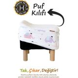 HAMUR Yıkanabilir Puf Tabure Kılıfı Tak-Çıkar-Değiştir-Yenile Orta Sehpa Kılıfı Bb Elephant - Ahşap - STANDART