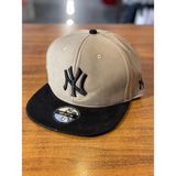Hamze Ny Yankees Nakışlı Unisex Hip Hop Snapback Rapper Basket Cap Şapka - 58 cm - Bej - Siyah