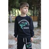 han collection Tyrannosaurus baskılı 2ip kumaş cepli alt üst erkek çocuk eşofman takımı 7-14 yaş